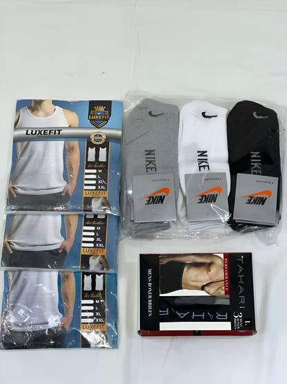 Pack Homme : 3 Débardeur, 3 Boxers & 12 Chaussettes