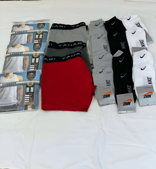 Pack Homme : 3 Débardeur, 3 Boxers & 12 Chaussettes